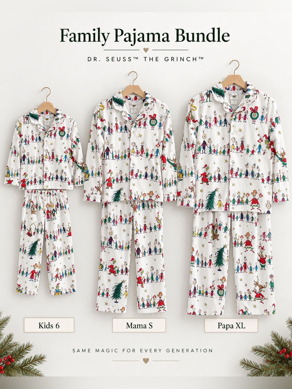 Dr.Seuss The Grinch Matching Family Pajama Set Kids 6 Adult S & XL Pottery Barn - Picture 3 of 17